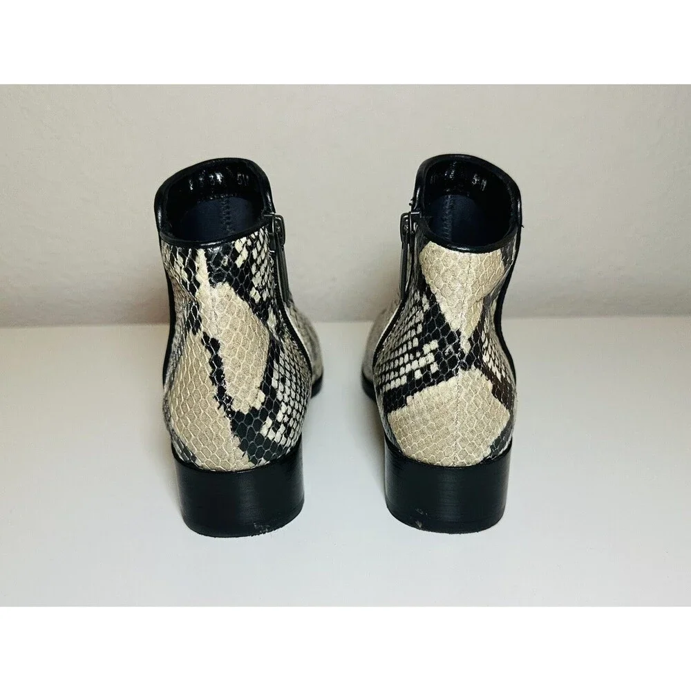 Aquatalia‎ Fuoco Cream Black Snake Print Leather Ankle Booties Women's 5.5